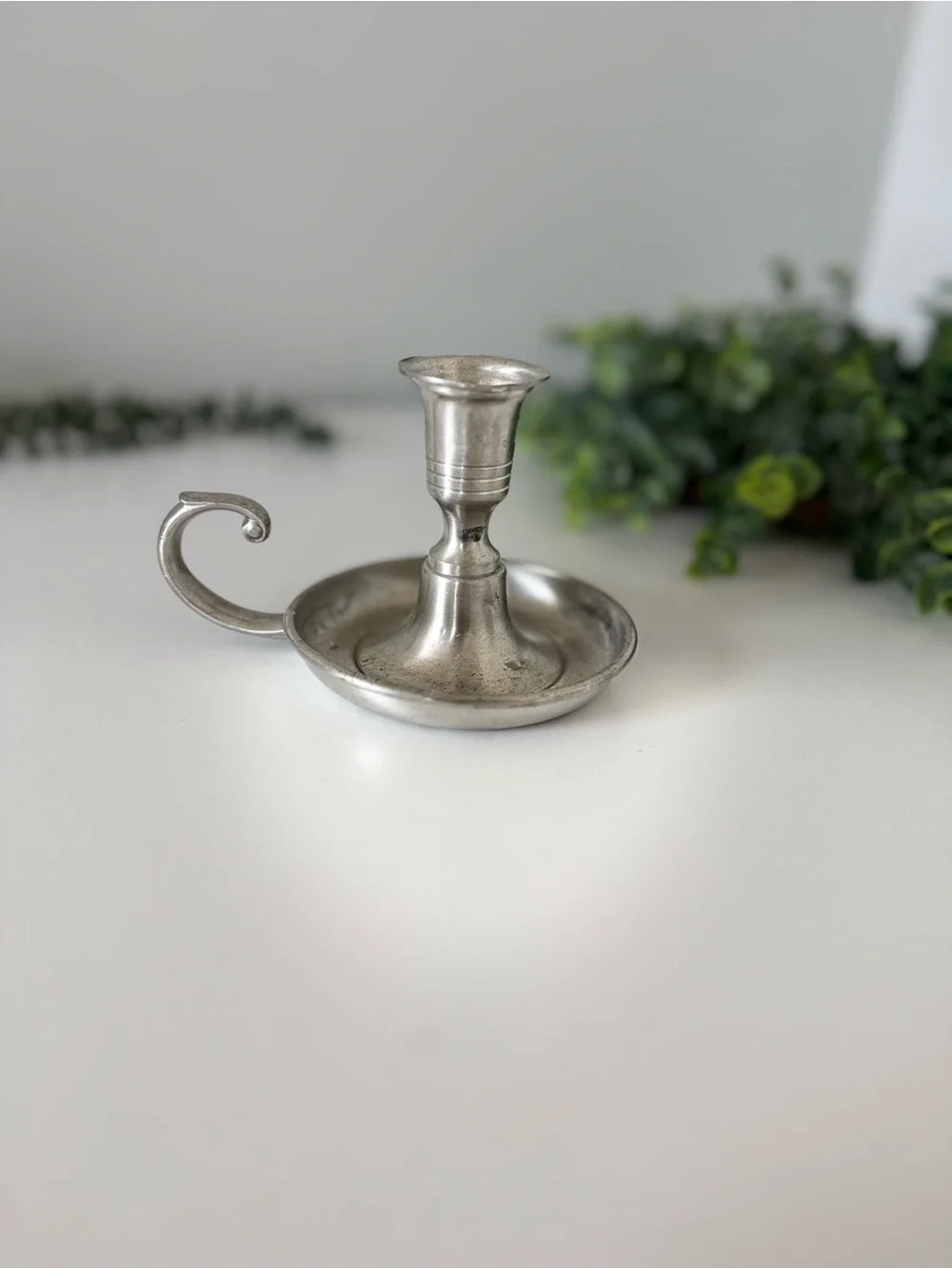 Vintage Silver-Tone Pewter Vase and Candle Holder Set - Silver